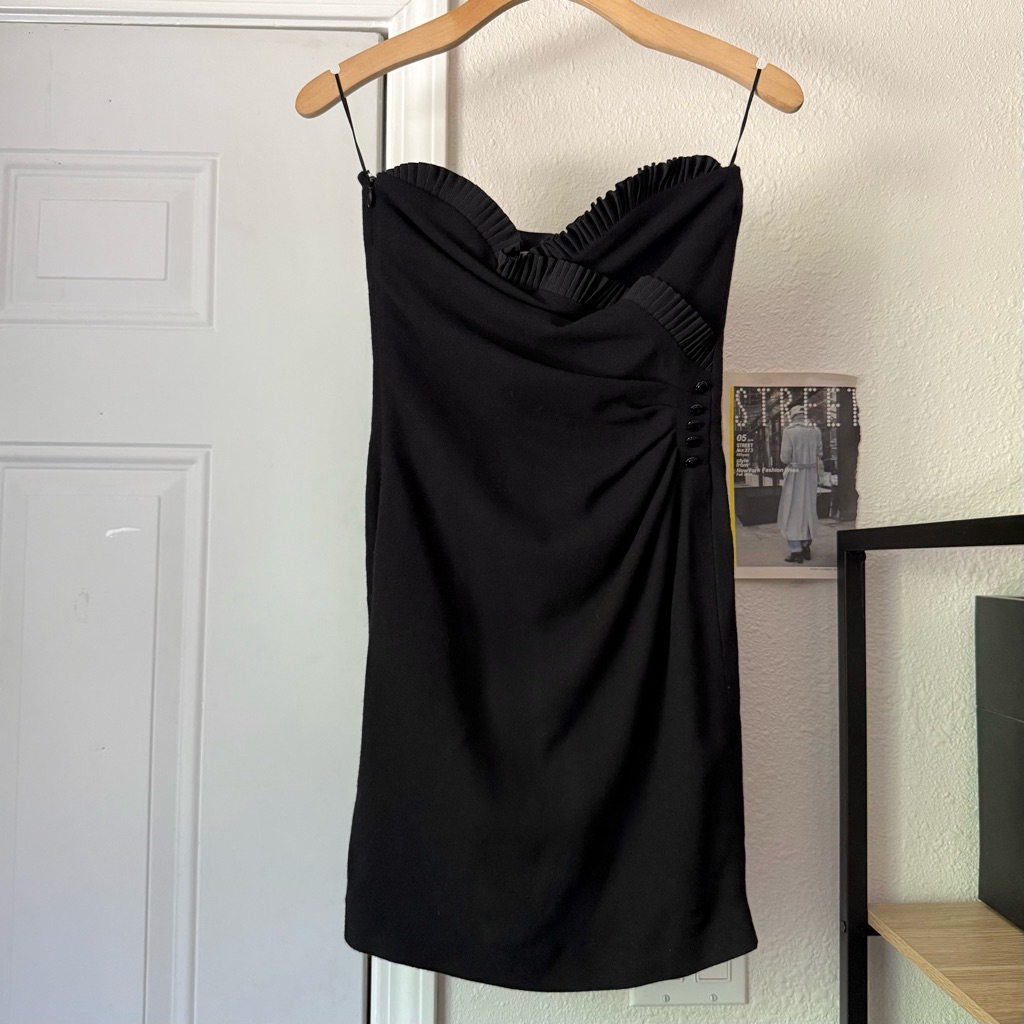 Paul & Joe Paris Black Wool Ruffle Strapless Little Mini Dress